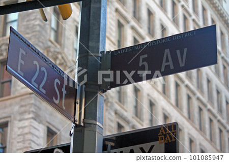 Brown East 22nd Street and 5th Avenue Fashion historic sign in Midtown Manhattan in New York City in Ladies Mile Historic District 101085947