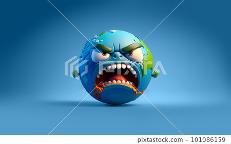 AI Generated Cartoon character - angry planet earth with eyes on blue background 101086159
