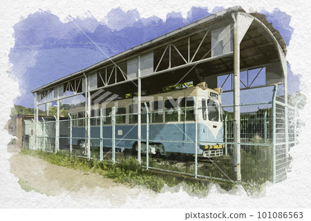 水彩畫風格的和歌山岡公園南海電鐵和歌山電車Moha 321系列和歌山縣和歌山市 水彩畫風格的和歌山岡公園南海電鐵和歌山電車Moha 321系列和歌山縣和歌山市 101086563