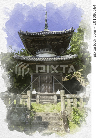 和歌山縣和歌山市水彩風格的和歌山改善院多寶塔 和歌山縣和歌山市水彩風格的和歌山改善院多寶塔 101086564