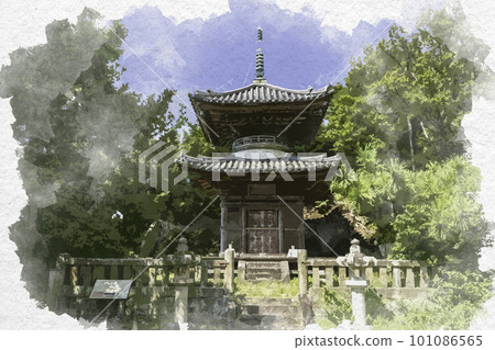 和歌山縣和歌山市水彩風格的和歌山改善院多寶塔 和歌山縣和歌山市水彩風格的和歌山改善院多寶塔 101086565