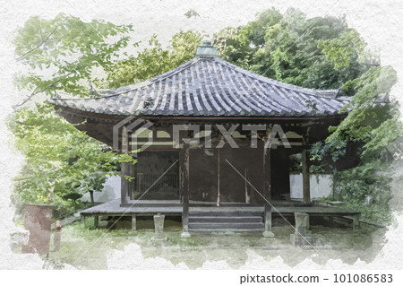 和歌山縣和歌山市水彩畫風格的和歌山君美寺祖師堂 和歌山縣和歌山市水彩畫風格的和歌山君美寺祖師堂 101086583