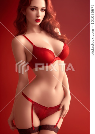 sexy woman with a perfect body with a red bra - Stock