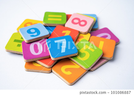 Math number colorful on white background, education study mathematics learning teach concept. 101086887