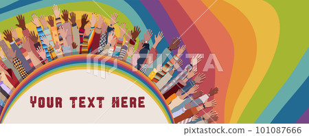 Multicultural volunteer people with hands raised. Support and assistance. NGO. Aid. Solidarity charity and donation. Give and help.Non-profit.People diversity. Poster banner template.Equal Multicultural volunteer people with hands raised. Support and assistance. NGO. Aid. Solidarity charity and donation. Give and help.Non-profit.People diversity. Poster banner template.Equal 101087666