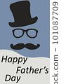 Happy father's day greeting card with typography design, hat, moustache and repeating pattern background 101087709