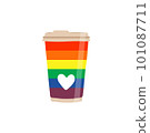 Coffee cup with LGBT flag, LGBTQ friendy coffee house simple icon vector illustration 101087711