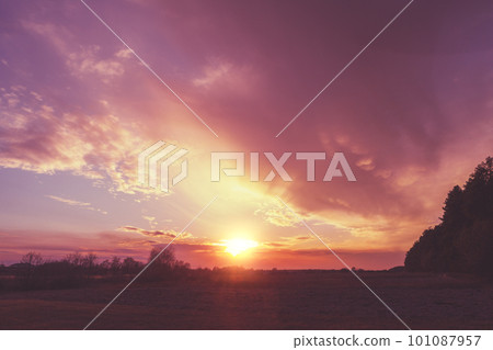 Colorful cloudy sky at sunset. Gradient color. Sky texture. Abstract natural background 101087957