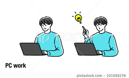 Neutral person business PC work casual light blue simple illustration Neutral person business PC work casual light blue simple illustration 101088256