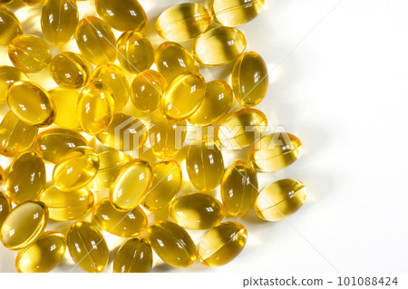 Omega 3 capsules isolated on white background. Fish oil, Healthy Vitamins Omega 3 capsules isolated on white background. Fish oil, Healthy Vitamins 101088424