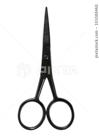 Professional scissors isolated on white background. Beauty and fashion concept. Top view, close-up 101088468