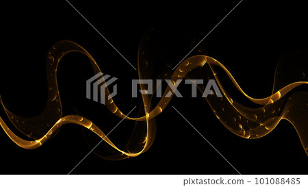 Abstract wavy shiny design element, golden waves, with glitter effect on black background. Abstract wavy shiny design element, golden waves, with glitter effect on black background. 101088485