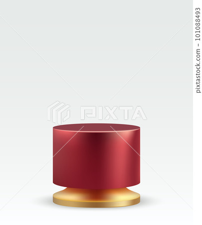 Realistic dark red and gold 3D cylinder podium.Luxury minimal stage for product showcase, advertising display. 101088493