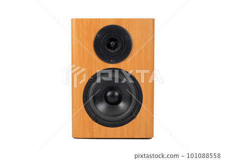 Wooden music speaker isolated on a white background. The concept of music 101088558
