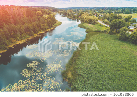 Top view of a river in the countryside  101088806