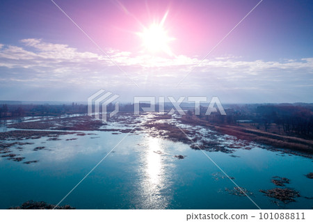 Aerial view of the lake in early spring. Nature landscape Aerial view of the lake in early spring. Nature landscape 101088811