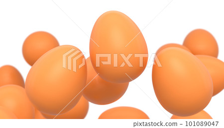 Group of flying farm raw organic brown chicken eggs flying on white background 101089047