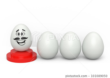 Farm white egg on podium and crowd of eggs standing in line on white background 101089050