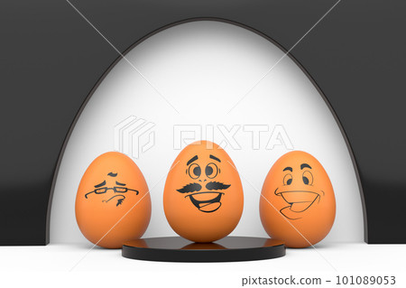 Farm brown eggs on podium standing in line on white background Farm brown eggs on podium standing in line on white background 101089053
