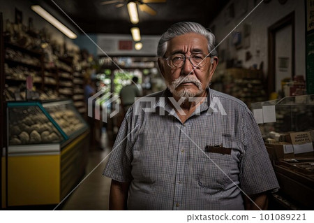 Portrait of small business owner. Headshot of man looking at camera with shop as background. Created with Generative AI 101089221