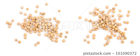 white peppercorns isolated on white background. Top view. Flat lay. Close up 101090372