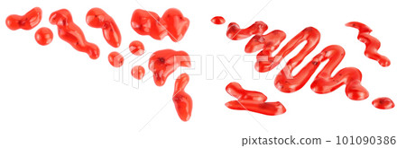 Red strawberry jam isolated on white background with  full depth of field, Top view with copy space for your text. Flat lay. Flat lay 101090386