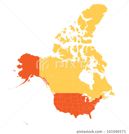 United States and Canada political map of administrative divisions. Colorful vector map with labels. 101090571