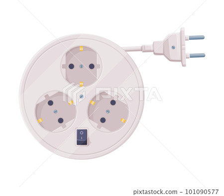 Extension Cord or Power Extender with Plug and Power Cord as Electric Current Equipment with Port Connector Vector Illustration 101090577