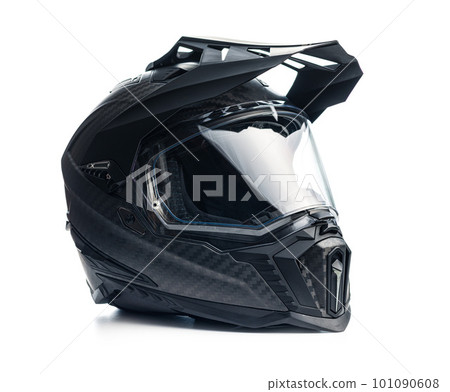 Black carbon motorcycle helmet. Offroad motocross helmet with shield. 101090608