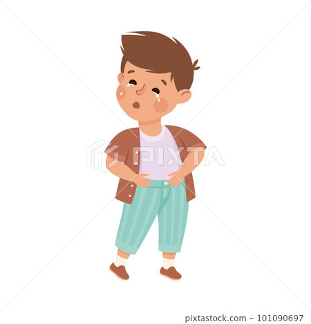 Little boy crying with tears. Cute upset boy dressed casual clothes cartoon vector illustration Little boy crying with tears. Cute upset boy dressed casual clothes cartoon vector illustration 101090697
