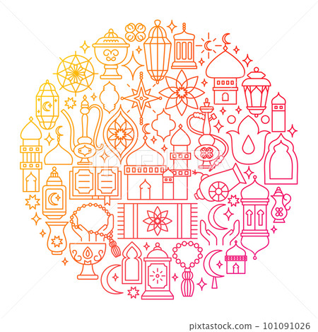Ramadan Kareem Line Icon Circle Design 101091026