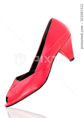 Red female shoes isolated on white. Women's shoes on high heels, close-up Red female shoes isolated on white. Women's shoes on high heels, close-up 101091312
