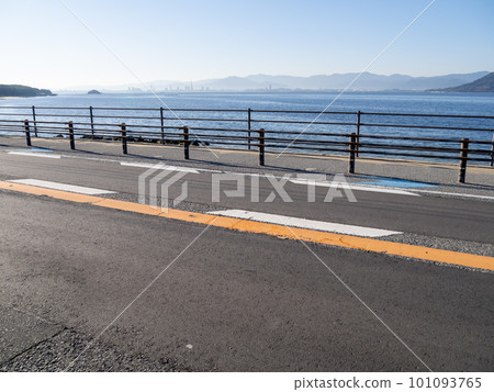 Fukuoka Prefectural Route 59 Shikanoshima Wajiro Line and Hakata Bay. Fukuoka Prefectural Route 59 Shikanoshima Wajiro Line and Hakata Bay. 101093765