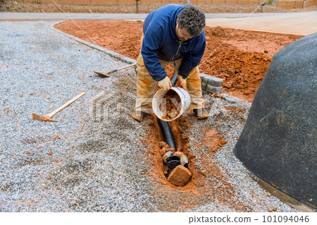 Rainwater collection is great way to drainage pipe should be carefully installed to prevent leaks. 101094046