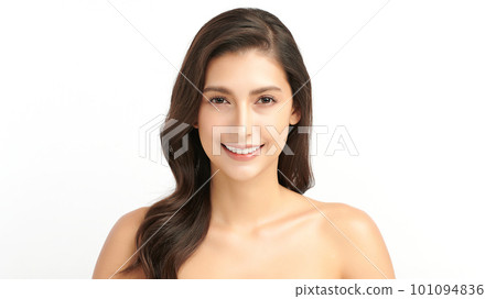 Beautiful smile young woman. White teeth on white background, 101094836