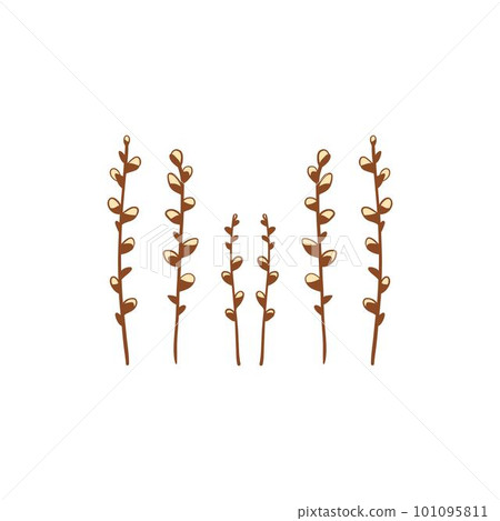 Easter set of willow branches. Easter holiday drawings or stickers collection for postcards and decor. Easter set of willow branches. Easter holiday drawings or stickers collection for postcards and decor. 101095811