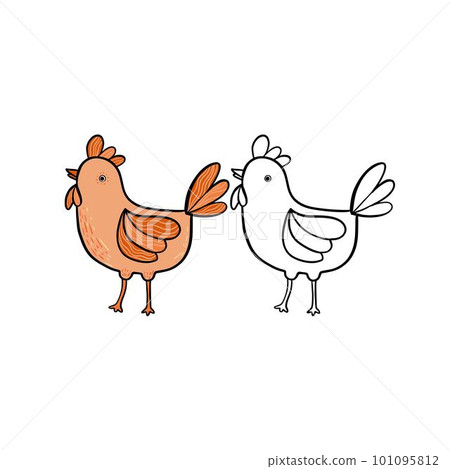 Easter set with chicken. Easter holiday drawings or stickers collection for postcards and decor. Easter set with chicken. Easter holiday drawings or stickers collection for postcards and decor. 101095812