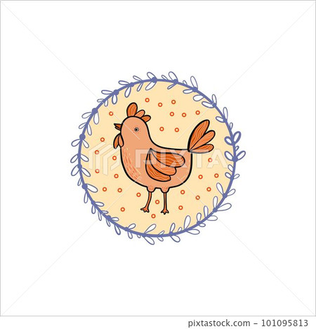 Easter set with chicken. Easter holiday drawings or stickers collection for postcards and decor. Easter set with chicken. Easter holiday drawings or stickers collection for postcards and decor. 101095813