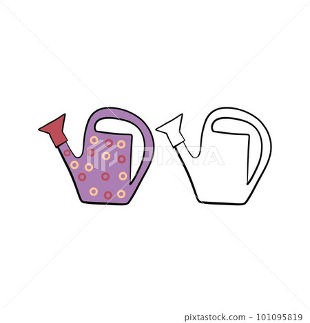 Vector illustration for your design. Colored and black line outline. Garden set. 101095819