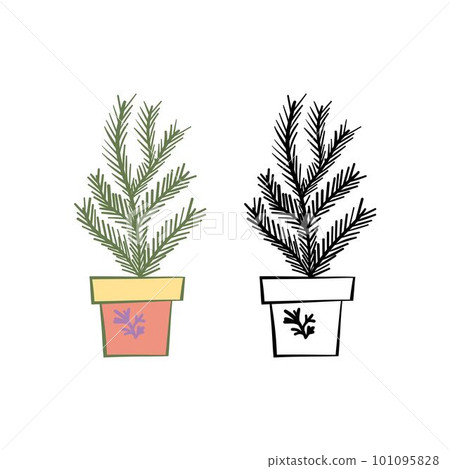 Vector illustration for your design. Colored and black line outline. Garden set. Flower in a pot. 101095828