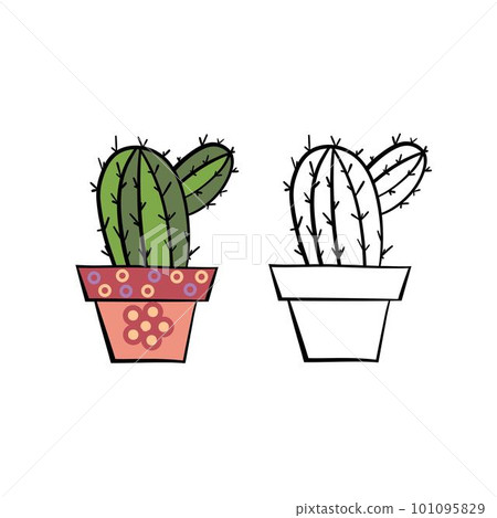 Vector illustration for your design. Colored and black line outline. Garden set. Flower in a pot. Vector illustration for your design. Colored and black line outline. Garden set. Flower in a pot. 101095829