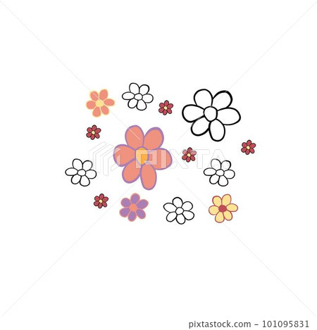 Vector illustration for your design. Colored and black line outline. Garden set. Flower Vector illustration for your design. Colored and black line outline. Garden set. Flower 101095831