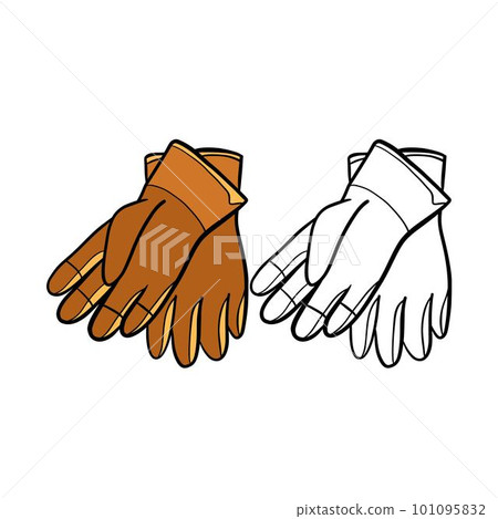 Vector illustration for your design. Colored and black line outline. Garden set. Garden gloves. Vector illustration for your design. Colored and black line outline. Garden set. Garden gloves. 101095832