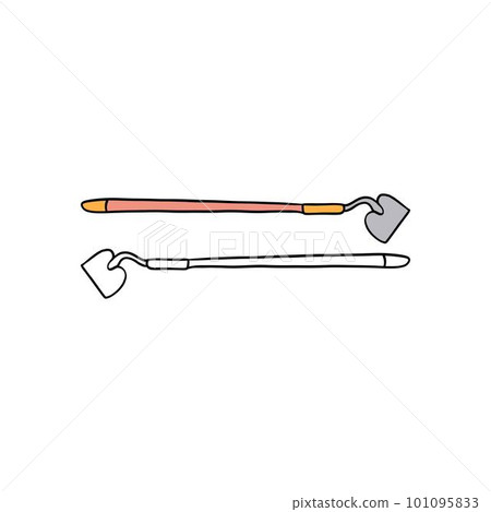 Vector illustration for your design. Colored and black line outline. Garden set. Hoe. Vector illustration for your design. Colored and black line outline. Garden set. Hoe. 101095833