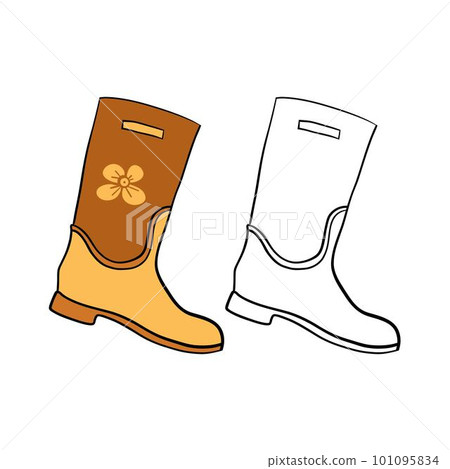 Vector illustration for your design. Colored and black line outline. Garden set. Rubber boot Vector illustration for your design. Colored and black line outline. Garden set. Rubber boot 101095834