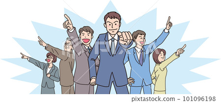 Aiming _ pointing _ office worker _ color _ 5 people aiming in each direction _ with background color Aiming _ pointing _ office worker _ color _ 5 people aiming in each direction _ with background color 101096198