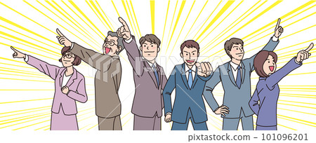 瞄準_指向_公司員工_顏色_每個方向5個人指向_集中線 101096201