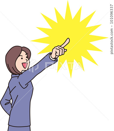 Aiming _ pointing _ office worker _ color _ female office worker pointing to the upper right _ with background color 101096337