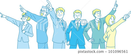 Aiming _ pointing _ office worker _ cyan yellow _ 5 people pointing in each direction 101096561