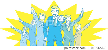 瞄準_指點_上班族_青黃色_每個方向5人指點 101096562